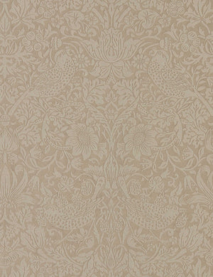 Pure Strawberry Thief Wallpaper by Morris & Co. Swatch, Taupe and Silver