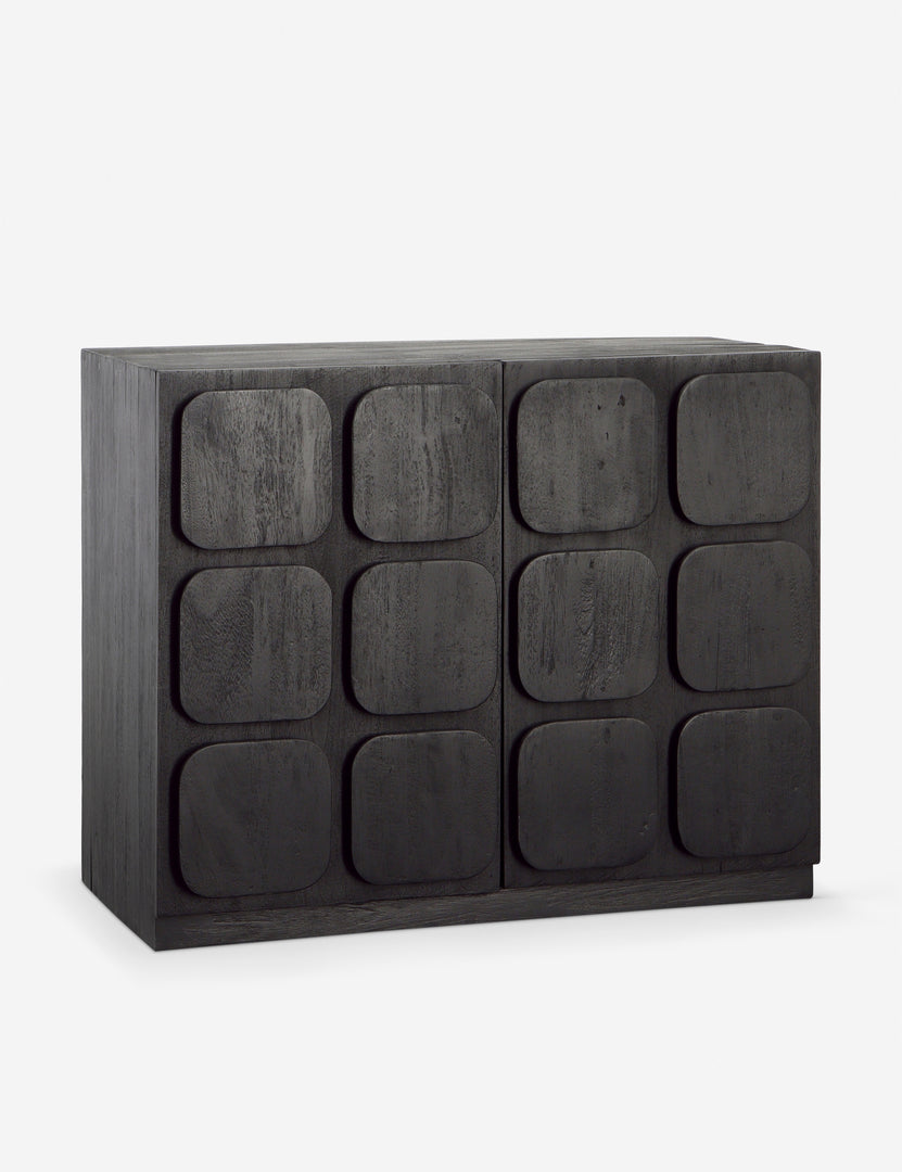 #color::black | Angled view of the Robledo raised panel organic design sideboard cabinet in black.