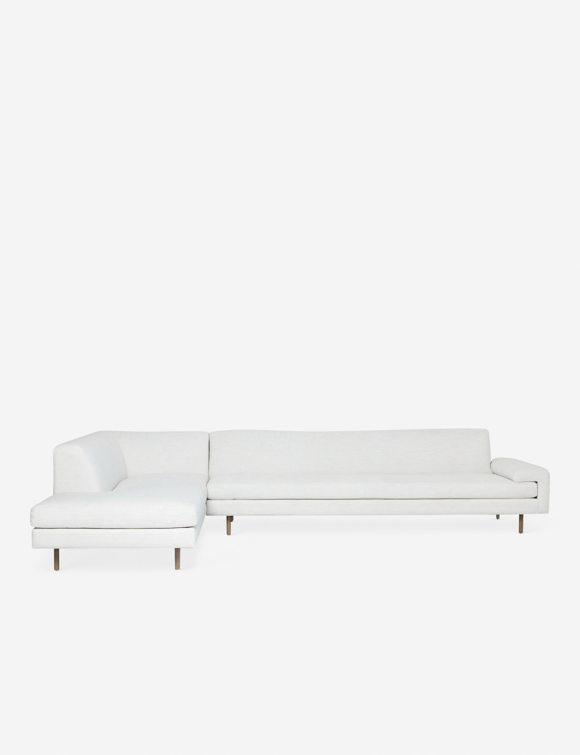 #color::white #configuration::left-facing | Estee white linen Left-Facing Upholstered Sectional Sofa with wooden dowel legs and a clean-lined frame