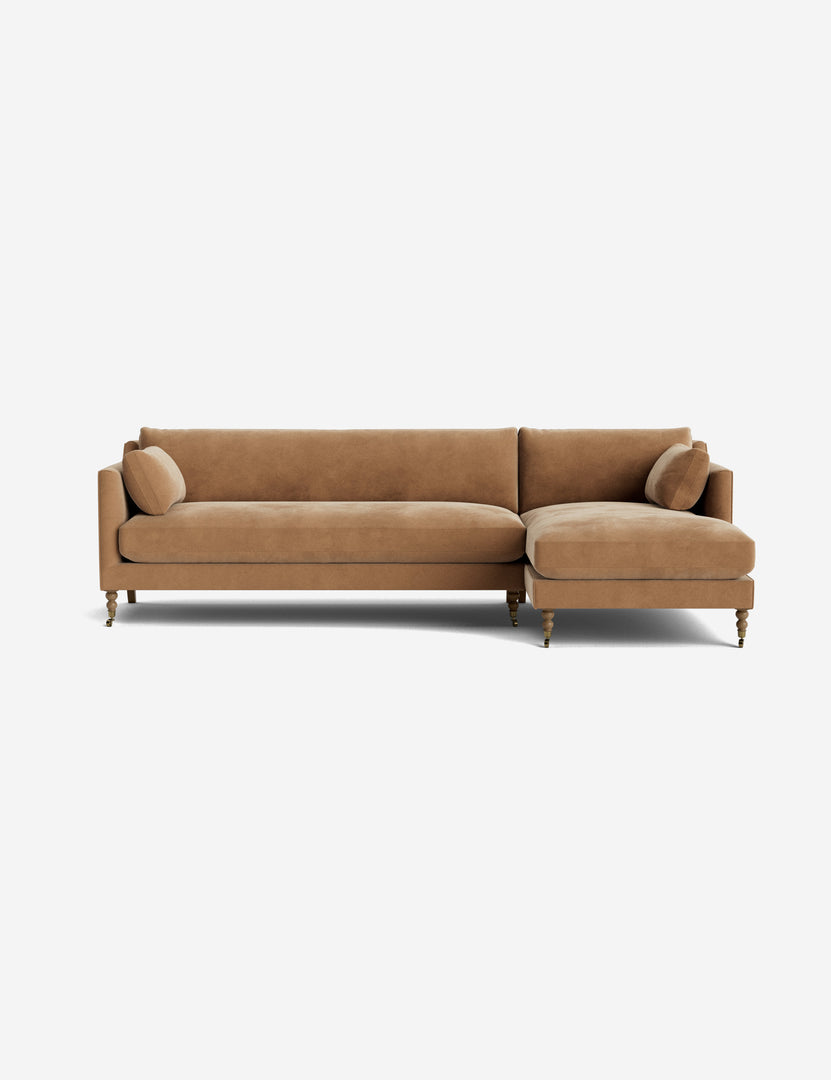 #color::caramel-vintage-velvet #leg-finish::latte-and-brass #configuration::right-facing