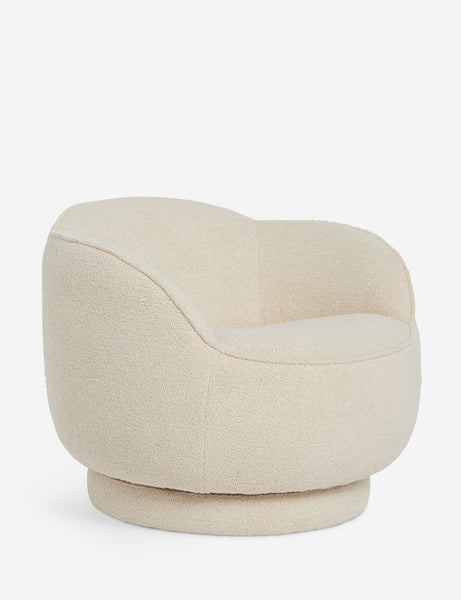 #color::teddy-boucle | Angled view of the Fern scalloped back boucle upholstered swivel chair