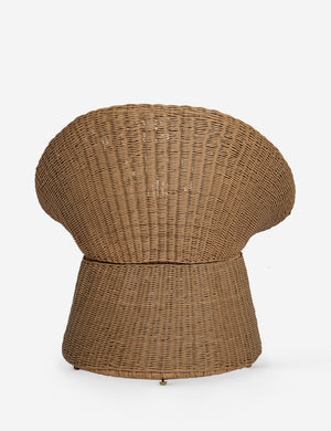 Back of the Ferran sculptural wicker outdoor accent chair.