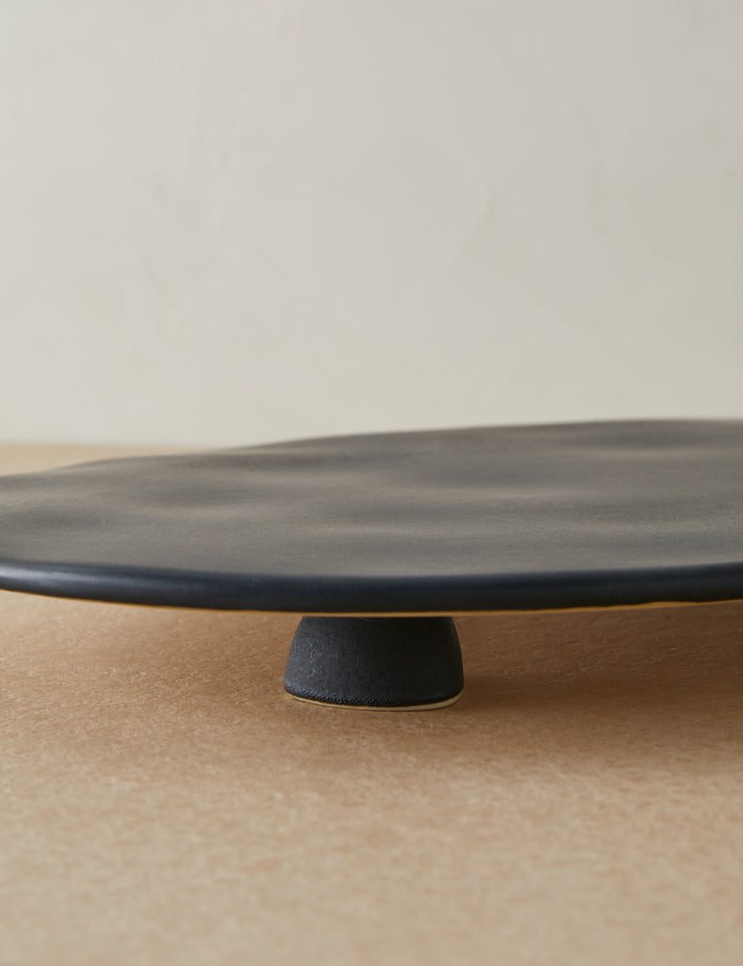 #color::black | Close up of the Footed serving display tray in black