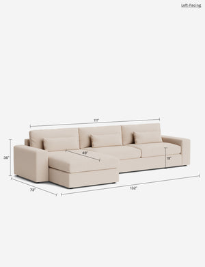 Durham Wide Arm Chaise Sectional Sofa : Ivory Modern Boucle / Left-Facing