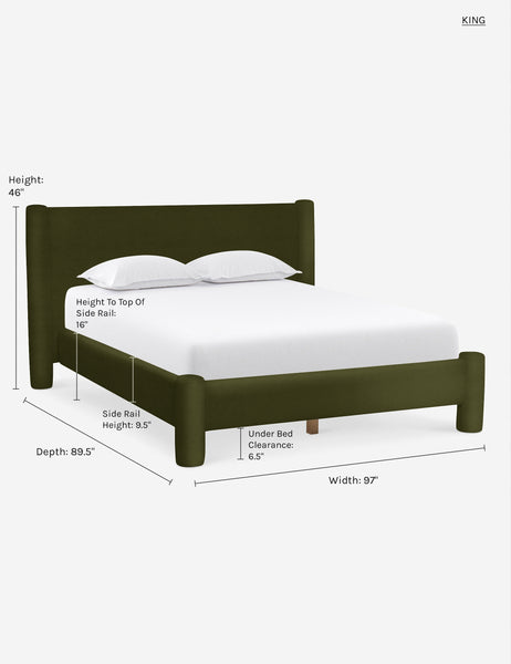 #color::loden-velvet #size::king | King dimensions of the Loden Velvet Hyvaa Bed by Sarah Sherman Samuel