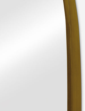 Close up of the Idris thin metal framed floor length mirror in gold