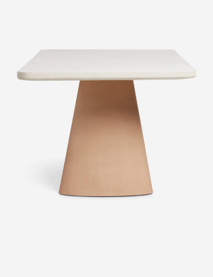 Side profile of the Keating sculptural two-toned outdoor dining table.