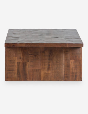 Side profile of the Mclain sculptural reclaimed wood coffee table