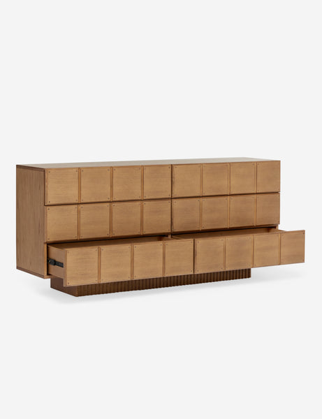 #color::russet | Lee blockwork design wide six drawer dresser with bottom drawers open