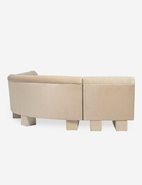 #color::brie-classic-velvet #configuration::right-facing #size::142-W | Rear view of the side of the Lena right-facing beige velvet sectional sofa with upholstered beam legs.