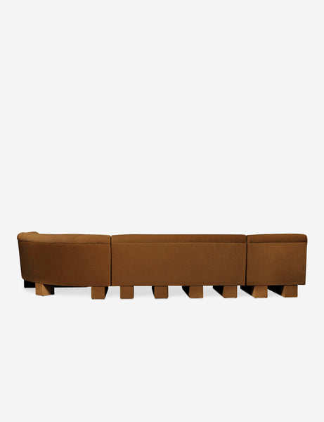 #color::Cognac-velvet #configuration::right-facing #size::142-W | Rear view of the entire Lena right-facing cognac velvet sectional sofa with upholstered beam legs.
