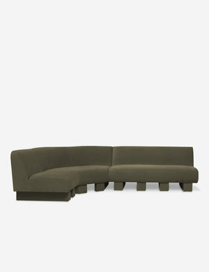 Lena left-facing gray velvet sectional sofa with upholstered beam legs.