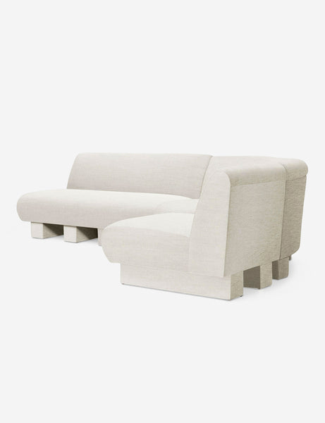 #color::Natural-Linen #configuration::right-facing #size::114-W | Angled view of the Lena right-facing natural linen sectional sofa with upholstered beam legs.