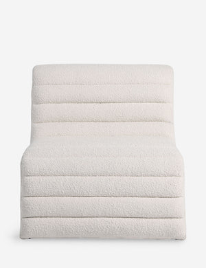 Head on view of the Leon textural boucle channel tufted armless accent chair by Carly Cushnie.