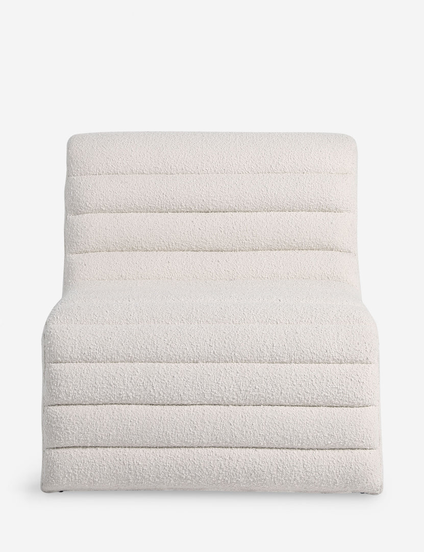 #color::ivory-boucle | Head on view of the Leon textural boucle channel tufted armless accent chair by Carly Cushnie.