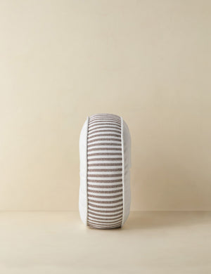 Side profile of the Littu Indoor / Outdoor Striped Disc Pillow by Sarah Sherman Samuel in Brown