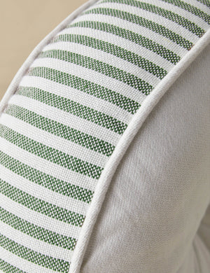 Close up of the Littu Indoor / Outdoor Striped Disc Pillow by Sarah Sherman Samuel in Moss