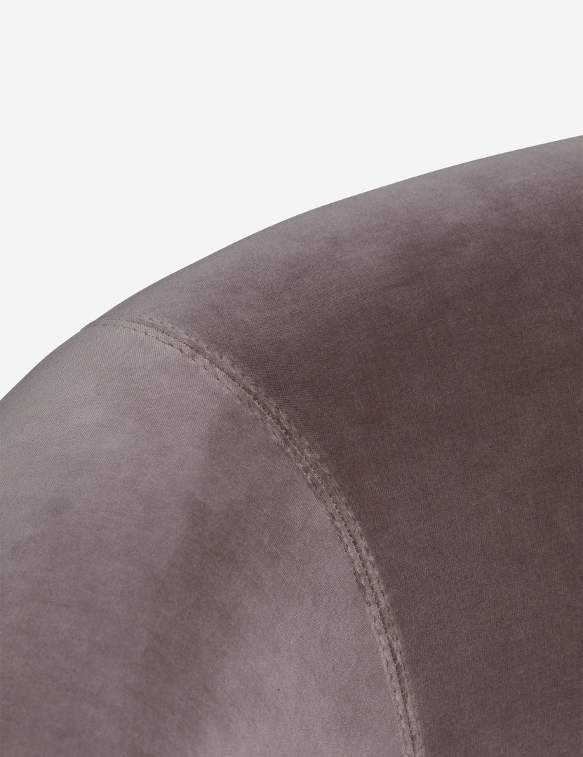 #color::mink-velvet | Close up of the Lowry rounded silhouette velvet sofa.