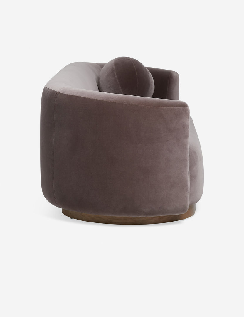 #color::mink-velvet | Side profile of the Lowry rounded silhouette velvet sofa.