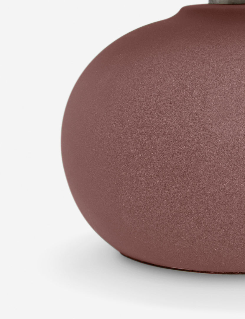 #size::mini #color::brick | Close up of the base of the Luis round ceramic mini table lamp.