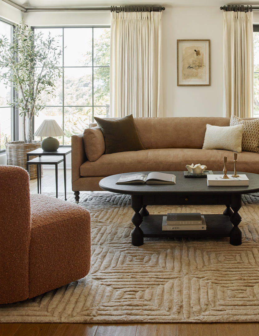 #size::mini #color::green | Living room featuring the Luis round ceramic mini table lamp on a side table.