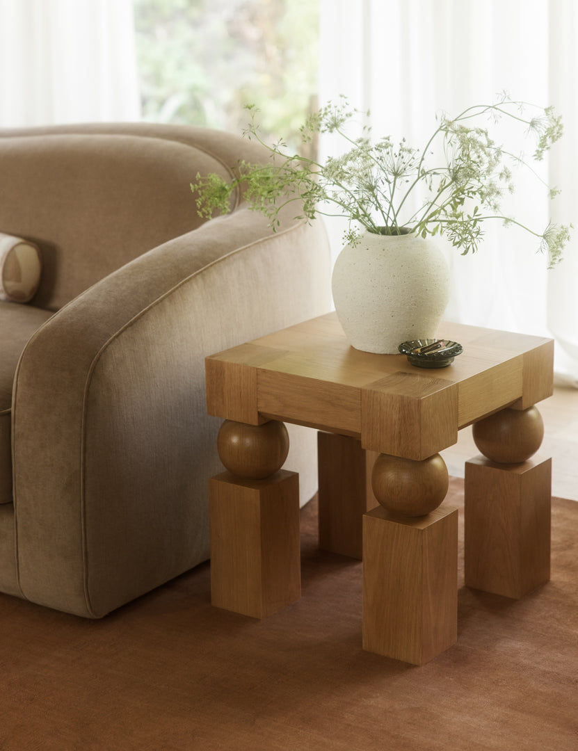 #color::natural-oak  | Living room featuring the Kent sculptural modern square side table.