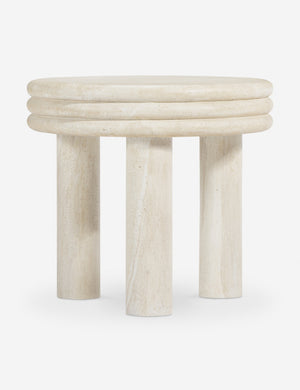 Open Box: Roma Round Side Table, Cream Faux Travertine by Button Atelier x Co.House Designs