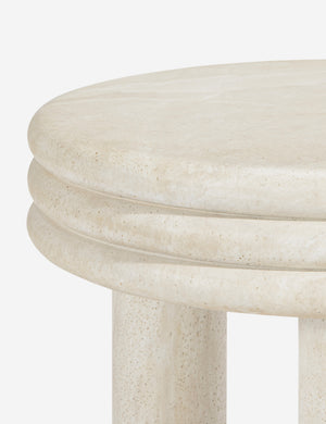 Open Box: Roma Round Side Table, Cream Faux Travertine by Button Atelier x Co.House Designs