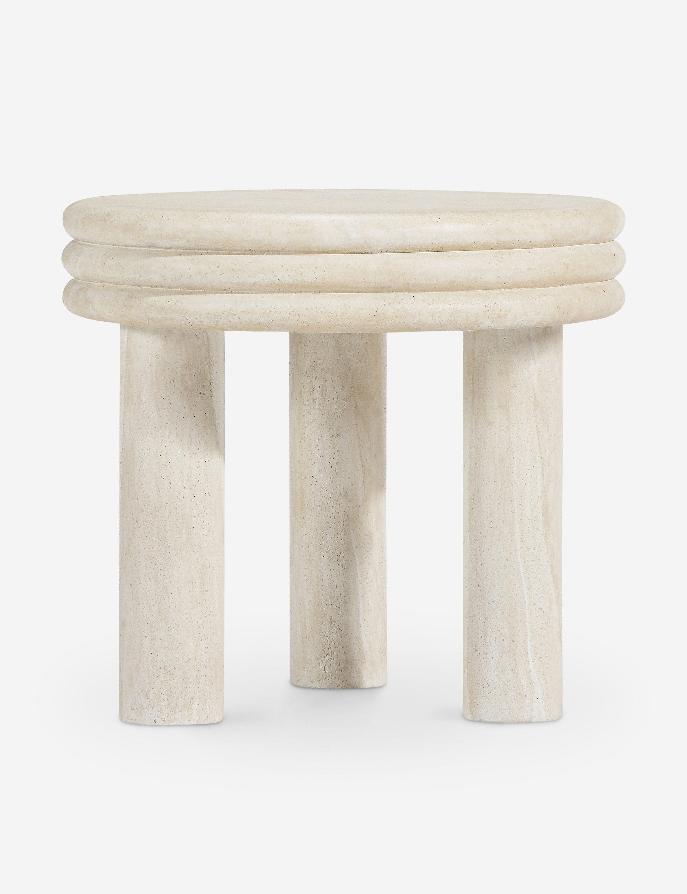 Open Box: Roma Round Side Table, Cream Faux Travertine by Button Atelier x Co.House Designs