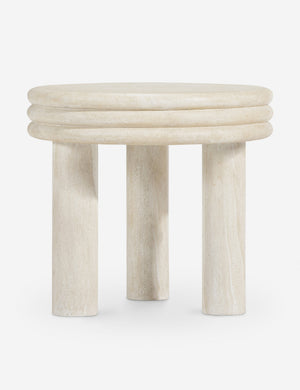 Open Box: Roma Round Side Table, Cream Faux Travertine by Button Atelier x Co.House Designs
