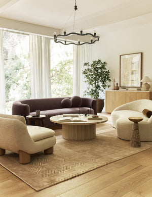 Living room featuring the Lowry rounded silhouette velvet sofa.