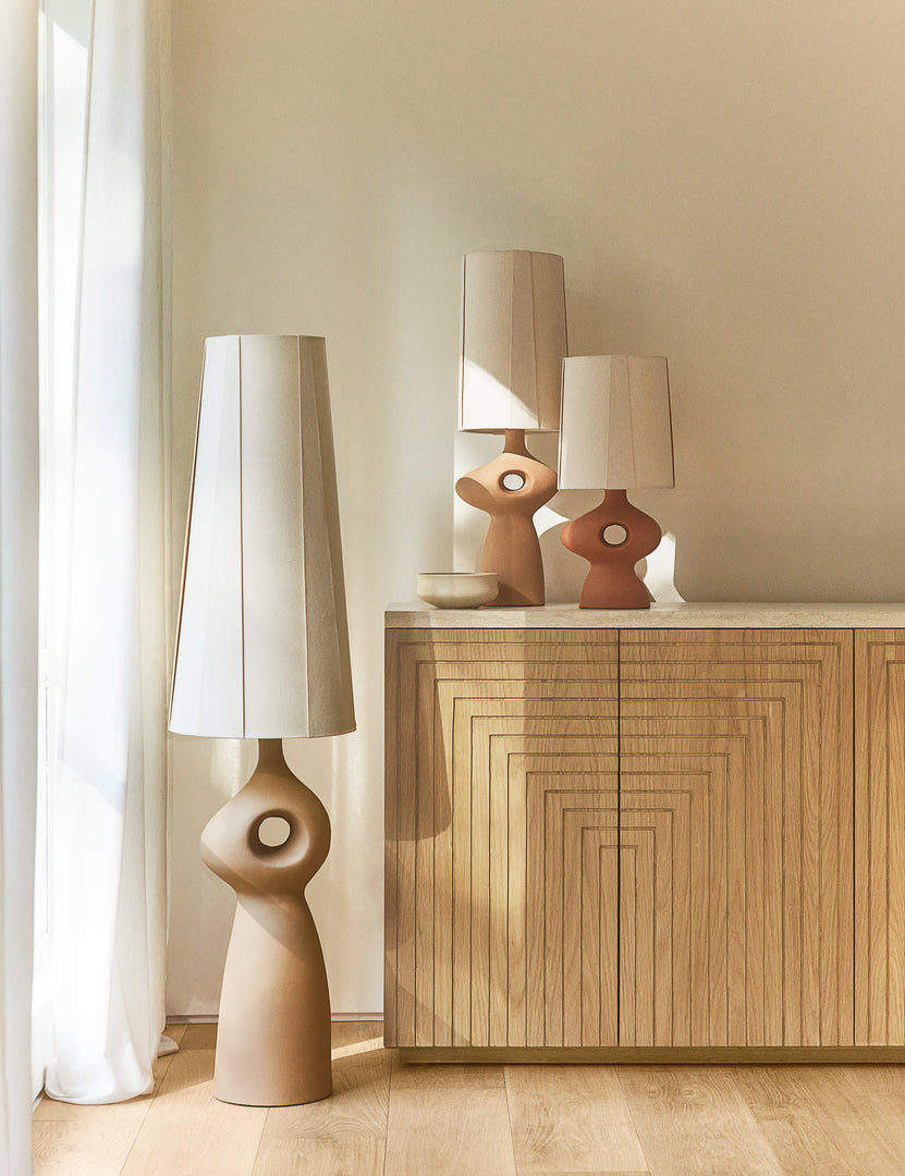 #color::rose | The three variations of the Rhodes sculptural ceramic lamp.