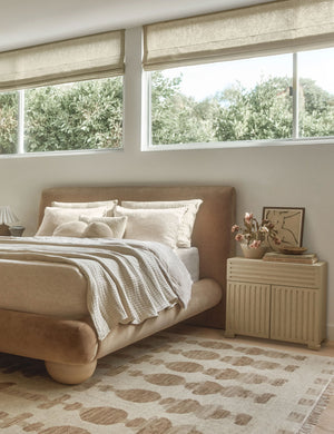 Bedroom featuring the Yana hand-knotted organic pattern wool rug.