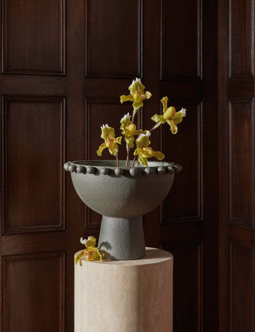 #color::dark-olive | Fayette beaded rim pedestal base ceramic bowl by Aimee Song