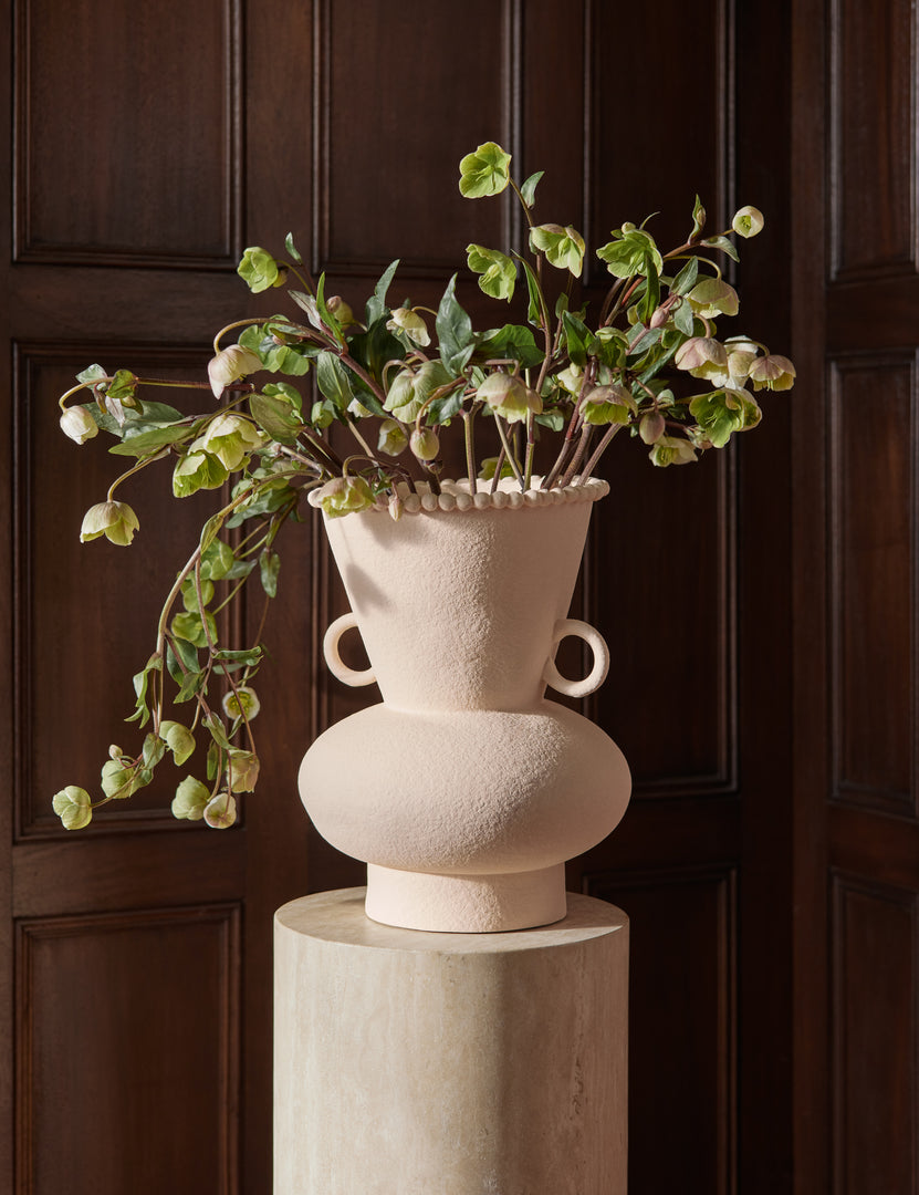 #color::buff #size::large #size::small | Philia wide beaded rim loop handle ceramic vase by Aimee Song