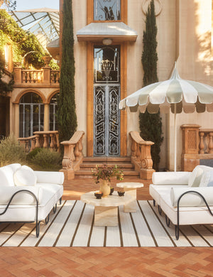 Open Box: Scalloped Indoor / Outdoor Side Table, Beige Marble by Sarah Sherman Samuel