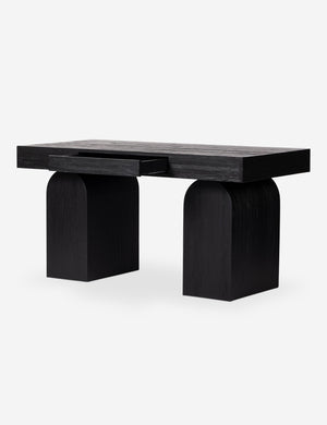 Mags sculptural solid wood desk in black.