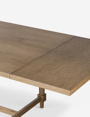 Close up of the extension of the Friese oak extendable dining table.