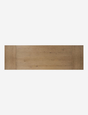 Overhead view of the Friese oak extendable dining table