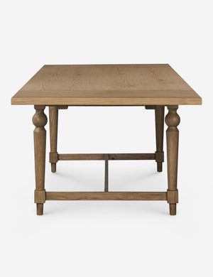 Side profile view of the Friese oak extendable dining table.