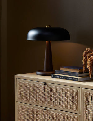 Bozic seventies-inspired mushroom table lamp styled on a dresser