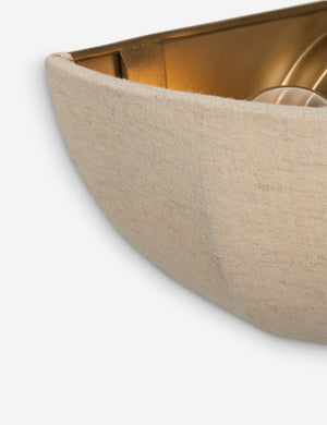Close up of the Mahan linen up-ight wall sconce