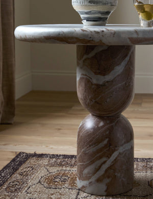 Figueroa Round Side Table by Amber Lewis x Four Hands : Beige Travertine