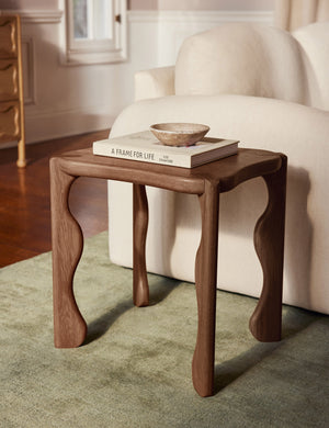 Grifo wavy sculptural oak side table by Aimee Song