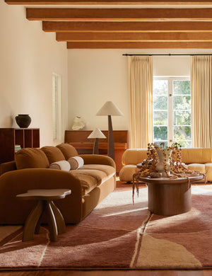 Etna sculptural modern wood accent stool by Aimee Song styled as a side table