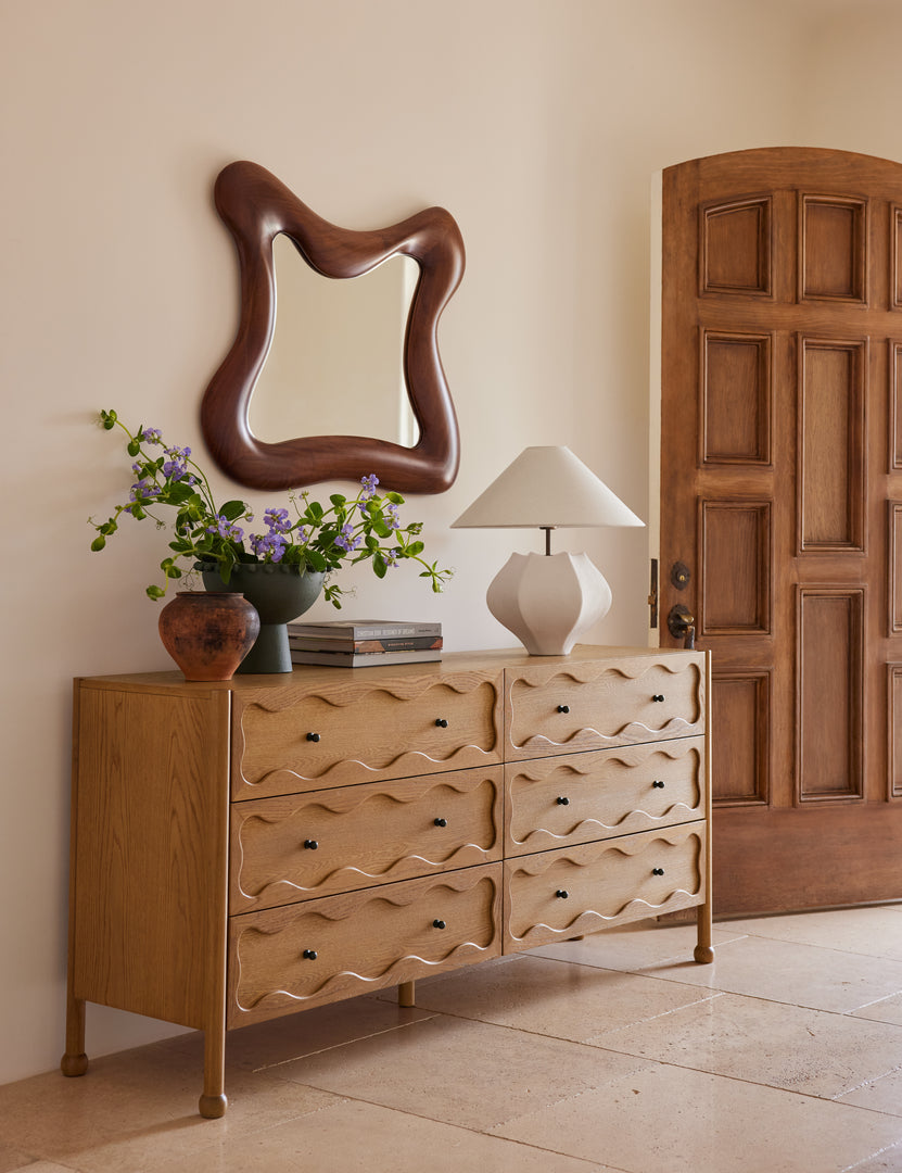 #color::natural | Bedroom featuring the Fontaine wavy detailing solid oak 6-drawer dresser by Aimee Song