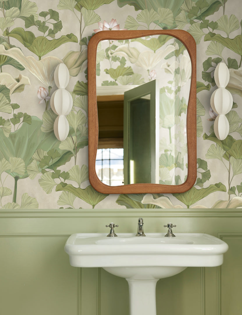#color::green | Bathroom featuring the Lotus lush botanical wallpaper by Aimee Song on the walls