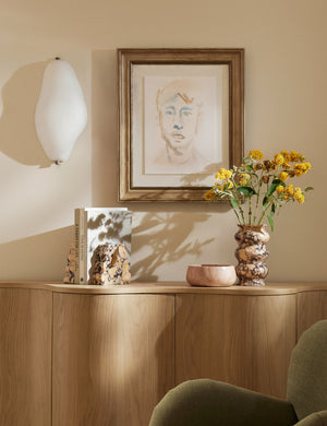 Zainab hand-carved marble vase styled on the Cora sideboard
