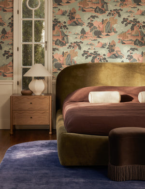 Bedroom featuring the Fontaine wavy detailing solid oak 2-drawer nightstand by Aimee Song