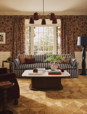 Portola Rolled Arm Slipcover Sofa : Blush Performance Striated Velvet / 74